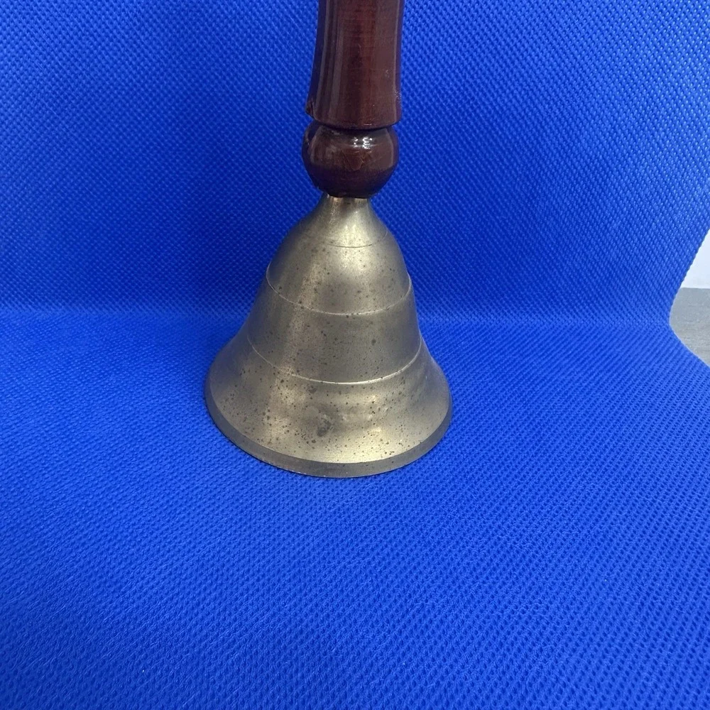 Bell Brass Old School Bell Brown Wood Handle India Handbell Dinner Farmhouse 6.5